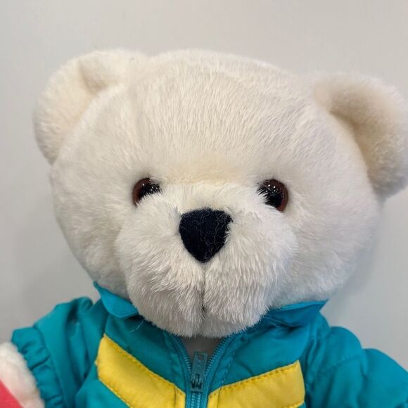 Cozy Skiing Bear Plush Toy - White and Teal - Picture 2 of 9